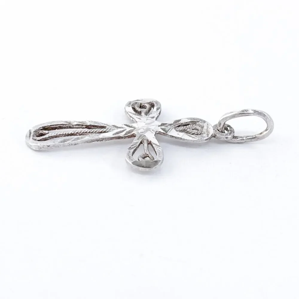 Vintage Sterling Silver 925 Diamond Cut Filigree Cross Pendant